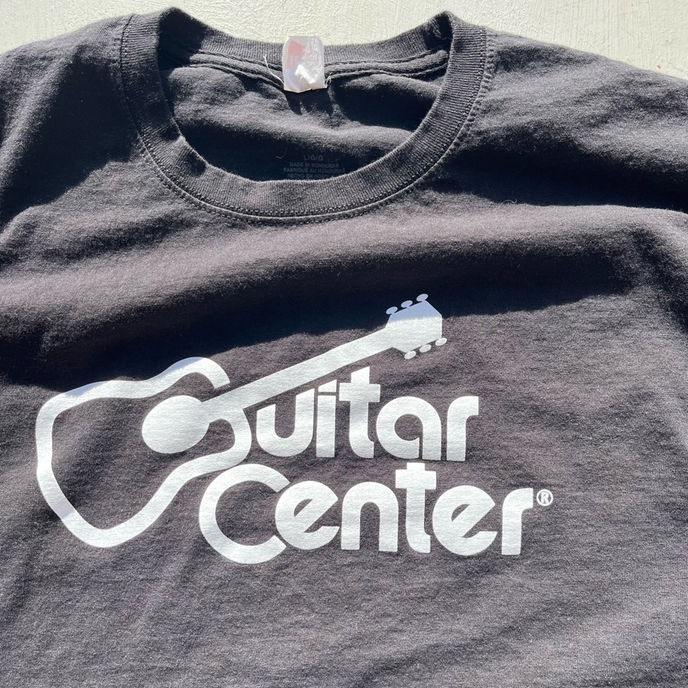 Women's Guitar Center T-Shirt Black Spell-Out Logo L Music Rock Metal Uniform